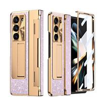For For Samsung Galaxy Z Fold 7 6 5 4 3 5G Sparkle Magnetic Plating Hinge Phone Case Screen Protect Film Wireless Charge Shock Cover For Galaxy Z Fold7