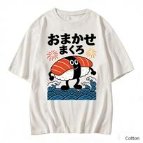 Japanese Hot Pot Stacked Ingredients Graphic TShirt Wagyu Beef and Sushi Print Pure Cotton Tee Fantasy Food Style S