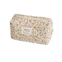 Ins Style Corduroy Aesthetic Cosmetic Organizer Large Capacity Zipper Floral Makeup Pouch Washbag Cosmetics