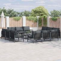 Garden Sofa Set with Cushions 12 pcs Black Steel