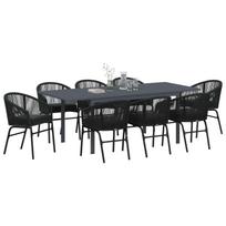 Garden Dining Set 9 pcs Black Poly Rattan