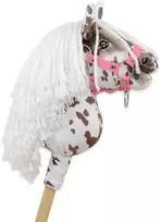 Hobby Horse lazdelinis arkliukas Premium rudas leopardinis su balta karčiais
