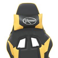 Gaming Chair with Massage Function & Footrest Black and Gold Artificial Leather