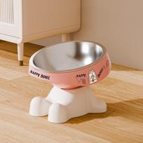 Non-Slip Base Elevated Pet Bowl Chew-Proof Edge Cat Feeding Bowl  Puppy Use rožinė