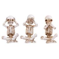 Skeletai Statula Išgirskite, žiūrėkite, nekalbėkite, nekalbėkite apie Helovino figūrėles, namų dekoracija, trijų rinkinys balta