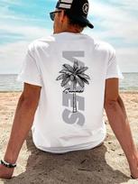 Men'S Summer Casual Crew Neck T-Shirt,  Knit Fabric with Slight Stretch, Regular Fit, with Palm Tree and Letter Print S armijos žalia spalva