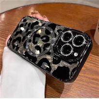 iPhone 16 Pro Max prabangus dengtas Magsafe magnetinis žybsintis deimantinis leopardo rašto dėklas iPhone 11 12 13 14 15 16 Pro 14 15 16 Plus, su objektyvo apsauga iPhone 11 juoda