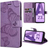Case - BOOLING - for Samsung Galaxy A23 5G - Synthetic Leather - Printed Butterfly - Shockproof violetinė