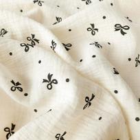 0.5m/1m/5m Pure Cotton Bow Printing Double-layer Gauze Crepe Fabric for Sewing Pajamas Bedding Blankets DIY Clothing Fabric 135x50cm