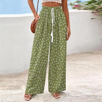 Women's Wide-Leg Casual Flowy Floral Print Pants L žalia
