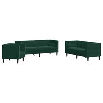 3 Piece Chesterfield Sofa Set with Neck Pillows Dark Green Velvet