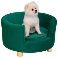 Šunų sofa, šunų kušetė, su skalbiamu užvalkalu, gyvūnėlių sofa su atlošu ir medinėmis kojelėmis, kačių sofa, mažiems šunims iki 4,5 kg, žalia