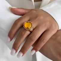 Trendy Luxury Gold Color Liquid Metal Blue Transparent Acrylic Imitation Gemstone Wide Opening Rings for Women Jewelry Accessory