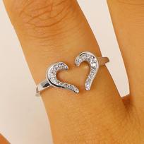 Luxury Creative Adjustable Pave Zircon Love Heart Stackable Statement Ring for Women Index Finger Ring Daily Wear Jewelry Gifts resizable