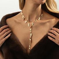 Fashion Personality Geometry Liquid Metal Pleated Leaf Long Tassel Pendant Necklace for Women Leaf Chain Collar Chain Jewelry auksas
