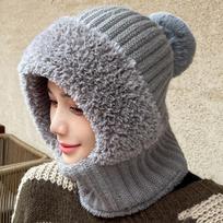 Multi functional Balaclavas Hat Solid Color Mask Neck Cover Set Fashion Knitted Beanies Hat  Female pilka