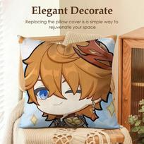 Tartaglia Cute Genshin Impact Cushion Cover Natural Linen Organic Fabric Double-Sided Printing Sofa Home Decor Gift Pillow Case Peach skin 18*18(CM)-1Pcs