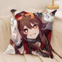 Cute Hu Tao Genshin Impact Cushion Cover Silky Short Plush Invisible Zipper Dustproof Sofa Pillow Case For Home Decor Peach skin 18*18(CM)-1Pcs