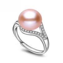LSOOYH Pearl Jewelry Natūralūs gėlo vandens perlų žiedai moterims Madingi moteriški kubinio cirkonio CZ žiedai Resizable rožinė