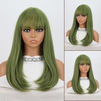 MISS PERUKAS Ilgi tiesūs žali perukai su kirpčiukais Natūralūs sintetiniai plaukai perukas moterims Kasdienis Cosplay Party Karščiui atsparus pluoštas 60cm