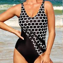 Moterų maudymosi kostiumas su petnešėle Baltas su penkiakampio raštu Bikini Tankini maudymosi kostiumas 5XL juoda