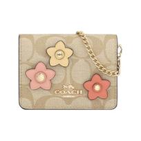 Coach Classic Monogram Floral Print Leather Chain Crossbody Wallet Mini Women wallet Khaki CH620-IMOT4 Basic Set (Bag+Dust Bag) beige