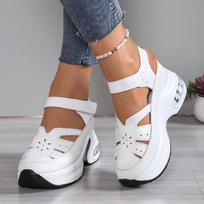Summer new slope heel round head muffin thick bottom Velcro bag head hollow sandals women 36 balta