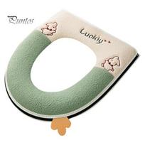 Tualeto sėdynės užvalkalas pastorintas Minkštas Lucky Cartoon Rabbit Užtrauktukas Neperšlampamas Four Seasons Universalus vonios kambario tualeto dubenėlio šildomas pagalvėlė žalia