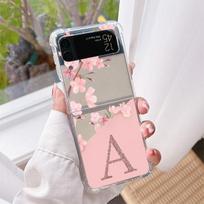 Case For Samsung Galaxy Z Flip 3 5G Funda Z Flip 4 Clear PC Hard Shockproof Back Phone Coque Flower Letter Pink Fashion Initial Samsung Z Flip