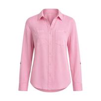 Marškinėliai trump. rankovėmis moterims, Rožinė, Long sleeve button front