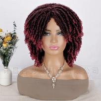 Sintetinės garbanotos pintos perukai moterims Locs Nėrimo Twist plaukai Trumpas Afro perukas Moteriškas Dreadlock perukas Ombre raudonmedžio spalvos Kasdienis