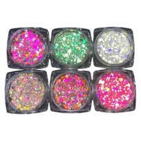 Yousheng 6 Box Nail Sequin Flake Shining Sparkling Reflective Iridescent High Gloss Colorful Faux Diamond Glitter Powder Nail Salon Supply 6pcs