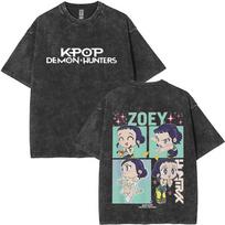 Women Washed Vintage Movie Kpop Demon Hunters Rumi Mira Zoey T-shirt Women Clothing Oversized Short Sleeve T Shirt S