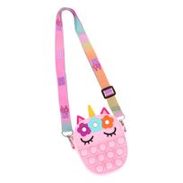 Unicorn Shape Pop-It Fidget Toy Crossbody Bag Adjustable Strap Silicone Bubble Pouch Sensory Stress Relief Toy Purse for Kids Teens