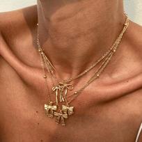 5pcs Set Metal Bowknot Ribbon Heart Shape Pendant Fashion Fine Chain Multi-layer Necklaces for Women Collar Chain Jewelry Gifts