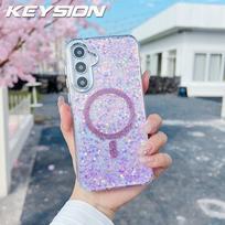 KEYSION Luxuxy Glitter Magnetic Phone Case for MagSafe for Samsung A55 5G A35 A25 5G TPU+PC Shockproof Cover for Galaxy A15 4G 5G for Samsung A55 5G violetinė