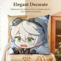 Bennett Cute Genshin Impact Cushion Cover Natural Linen Organic Fabric Double-Sided Printing Sofa Home Decor Gift Pillow Case Peach skin 18*18(CM)-1Pcs