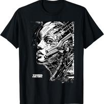 CYBERPUNK CYBORG FUTURE FACE T-Shirt S juoda
