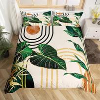 Mid Century Boho Duvet Cover Full,Abstract Art Simple Comforter Cover Minimalist Tropical Palm Leaves Bedding Set for Kids Adult EU Single(135x200cm)
