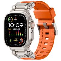 Silicone Strap For Apple Watch Band 44mm 49mm 45mm 42mm Rugged metal+rubber Bracelet iWatch Series 9 6 5 3 7 8 SE Ultra 2 bands 42mm 44mm 45mm 49mm oranžinė