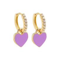 New Fashion Charm Gold Color Hoop Heart Earrings for Women Girls Cute Multicolor Enamel Zircon Drop Earring Party Jewelry Gift