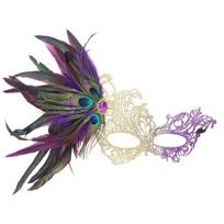 Rhinestone Feather Mask Seductive Style Masquerade Mask Half-Face Lace Mask  Rave Celebration violetinė