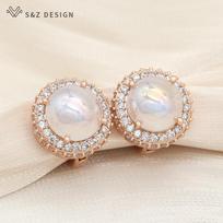 Fashion Luxury Rose Gold Color Round Cubic Zirconia Drop Earrings For Women Girl Elegant Wedding Jewelry beige