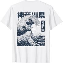Vintažiniai Ukiyo-e Hokusai Kanagawa Japonijos Didžioji banga Marškinėliai L balta