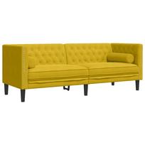 Chesterfield Sofa with Neck Pillows 3 Seater Yellow Velvet