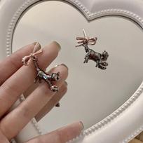 Creative Cute Black Cat Pink Heart Crystal Bow Stud Earring for Women Charm Design Y2k Aesthetics Drop Dangle Earrings Jewelry