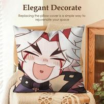 Arataki Itto Cute Genshin Impact Cushion Cover Natural Linen Organic Fabric Double-Sided Printing Sofa Home Decor Pillow Case Peach skin 18*18(CM)-1Pcs
