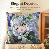 Nahida Genshin Impact Cute Cushion Cover Natural Linen Organic Fabric Double-Sided Printing Sofa Home Decor Gift Pillow Case Peach skin 18*18(CM)-1Pcs