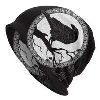 Norse Raven Skullies Beanies Hat Viking Runes Cool Unisex Street Caps Warm Multifunction Bonnet Knitting Hats One Size gray