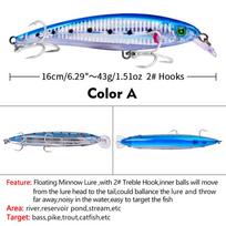 9 spalvų Minnow Masalas 16cm Plastikinis netikras masalas 43g